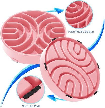 WHIPPY Slow Feeder Bowl Anti-Choking Maze Anti-Slip Interactive Puzzle Feeder Pet Bowl for Large Medium Dogs, Pink