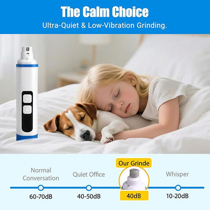 2026 Upgraded Dog Nail Grinder Quiet with LED Light & Low Noise - 3-Speed, 3-Port Professional Dog Nail Trimmer Dogs & Cats, Cordless & Rechargeable