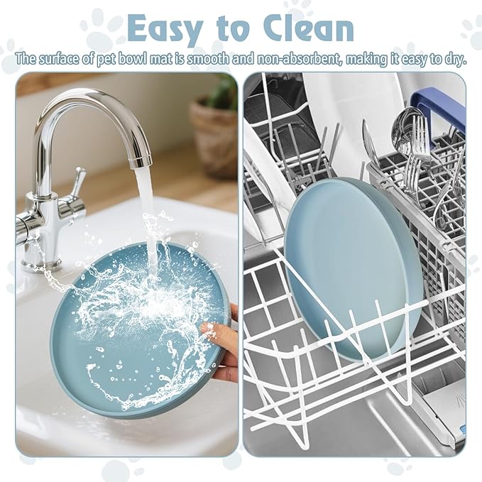 BNOSDM Silicone Cat Bowl Non-Slip Cat Food Plate Flat Dog Bowls with Suction Cup Shallow Puppy Food and Water Dish for Small and Medium Pets (Gray-Blue)