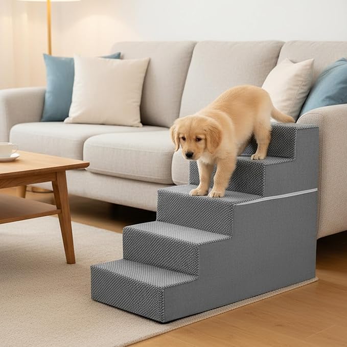 NEWBULIG 5-Step Dog Stairs, 22.5" H Dog Steps for Sofa and Chair, Non-Slip Sturdy Pet Steps for Small Dogs and Cats, Pet Ramp for High Bed Indoor(Grey)
