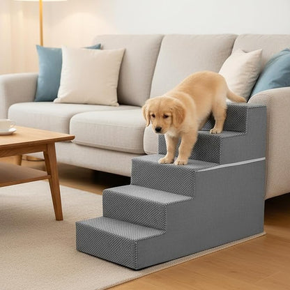 NEWBULIG 5-Step Dog Stairs, 22.5" H Dog Steps for Sofa and Chair, Non-Slip Sturdy Pet Steps for Small Dogs and Cats, Pet Ramp for High Bed Indoor(Grey)