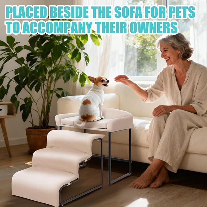 Dog Window Perch with Stairs,Pet Steps for Small Dogs &Cat,Pet Bunk Bed Dog Steps with Seat Elevated Platform Bed Indoor Dogs Ramp Ladder with Foam Upholstery