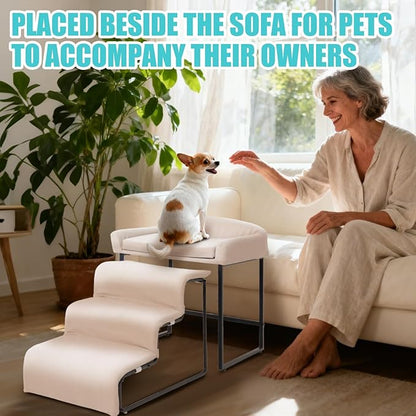 Dog Window Perch with Stairs,Pet Steps for Small Dogs &Cat,Pet Bunk Bed Dog Steps with Seat Elevated Platform Bed Indoor Dogs Ramp Ladder with Foam Upholstery