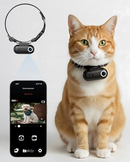 Cat Camera Collar with Phone APP, 1080P HD Video Recording Pet POV Cam for Cats & Small Dogs, XS-Size,Rechargeable Body Camera for Pets with APP Viewing