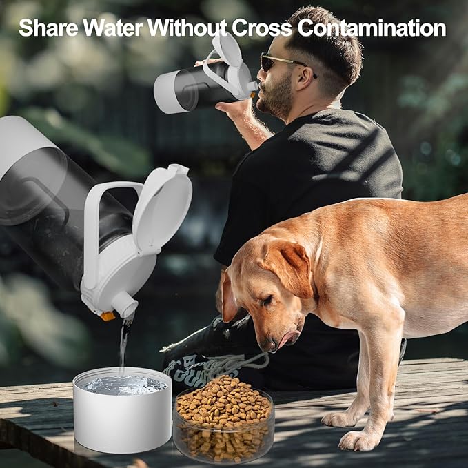Cibaabo 53oz Large Dog Water Bottle with Water & Food Bowl, 3-in-1 Portable Pet Feeding & Hydration Dispenser for Large Dogs & Humans, Leak-Proof Tritan Bottle for Hiking, Camping, Walking, Car Trips