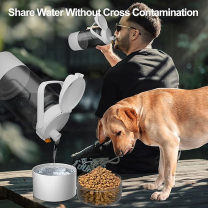 Cibaabo 53oz Large Dog Water Bottle with Water & Food Bowl, 3-in-1 Portable Pet Feeding & Hydration Dispenser for Large Dogs & Humans, Leak-Proof Tritan Bottle for Hiking, Camping, Walking, Car Trips