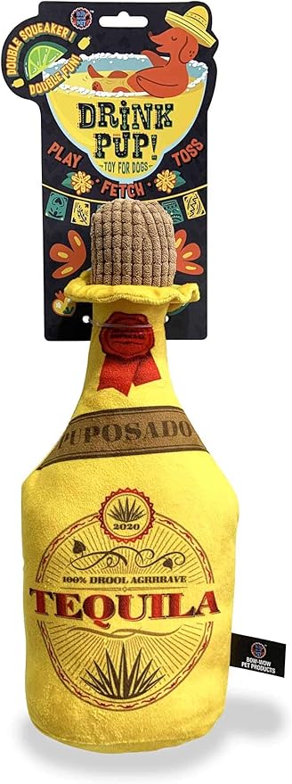 Bow Wow Pet Tequila Bottle Dog Toy Squeaky Plush One Piece Pet Teeth Teasing Toy (97677)
