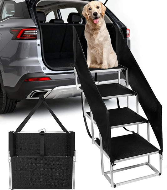 Dog Stairs with Guardrail for Large Dogs Extra Wide 20Inch Step, 34 Inch 4 Step Non Slip Surface, Supports up to 230 lbs Designed for Oversized SUVs, Off Road Vehicles, and Pickup Trucks