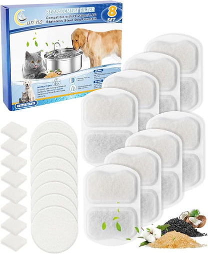 Dog Water Filter Replacement, 8 Set Dog Bowl Filters - Compatible with oneisall 7L/230oz/1.8G Stainless Steel Pet Water Fountain