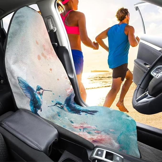 Coldinair Hummingbird Floral Towel Car Seat Cover for Men,Sweat Car Seat Protector After Workout,Gym,Swimming,Anti-Slip Universal Car Seat Covers for Truck,Van,SUV