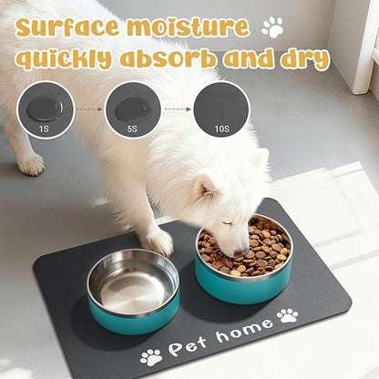 Dog Food Mat, Diatom Ooze Cat Water Mats Non Slip for Floors Waterproof and Water Absorption, Easy to Clean-Paw (15.5" H*23.5" L)