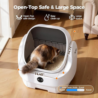 Open Top Automatic Litter Box, Odor Control, Ready to Use, Self Cleaning Litter Box, Large Capacity with APP Control and Safety Sensor, Ellenpent, with Trash Bags/Waterproof Mat/Litter Mat