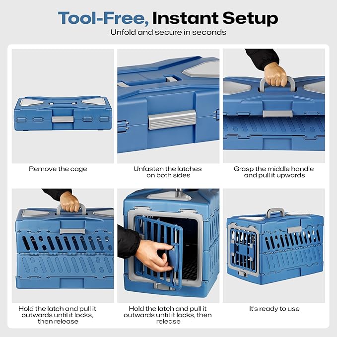 Collapsible Pet Carrier for Small Dogs & Cats - 3-Second Fold Portable Pet Travel Crate, Durable PP Material, Ventilated Design, Double-Sided Door, Foldable Pet Kennel for Car/Outdoor/Home