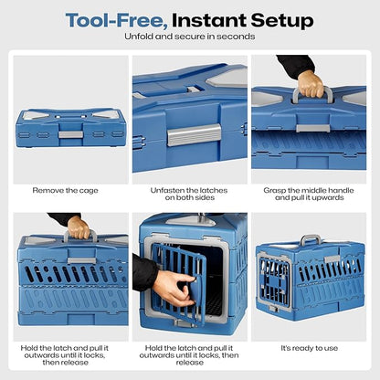 Collapsible Pet Carrier for Small Dogs & Cats - 3-Second Fold Portable Pet Travel Crate, Durable PP Material, Ventilated Design, Double-Sided Door, Foldable Pet Kennel for Car/Outdoor/Home