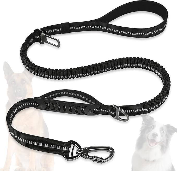 Dog Leash Heavy Duty - 4-6FT Long Leash Strong Shock Tactical Tug Leashes, Dog Seat Belt for Car with 2 Padded Handles, Reflective Rope Lead for Medium L X-Large Dogs Walking Running Training (Black)