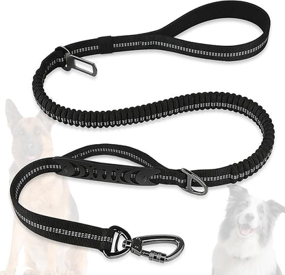 Dog Leash Heavy Duty - 4-6FT Long Leash Strong Shock Tactical Tug Leashes, Dog Seat Belt for Car with 2 Padded Handles, Reflective Rope Lead for Medium L X-Large Dogs Walking Running Training (Black)
