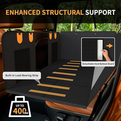 Back Seat Extender for Dogs with Pillow, Foldable Dog Car Seat Cover with Hard Bottom Waterproof Dog Hammock Car Pet Backseat Protector for Car, SUV, Truck