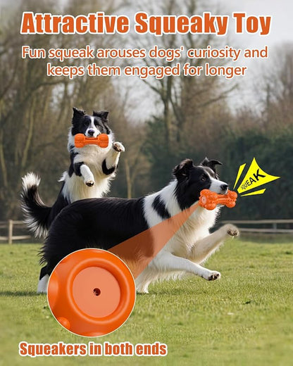 Dog Squeaky Chew Toys for Aggressive Chewers, Long Lasting Tough Rubber Bones for Teeth Cleaning, Indestructible Pet Toy for Large Medium Breed Dogs