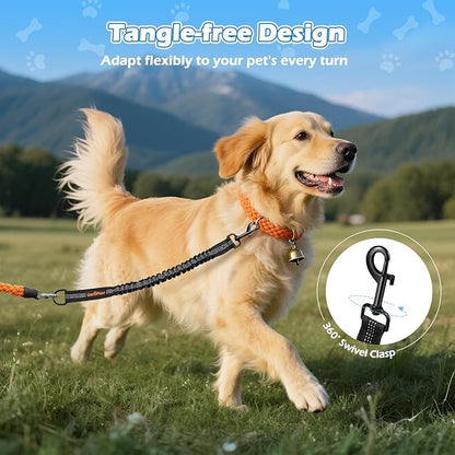 Bungee Dog Leash Extender, Shock Absorbing Dog Lead Extender for No Pull & Prevents Injury, Retractable Bungee Leash for Large Dogs with 360° Swivel Clip & Reflective Strip, 2 Pack