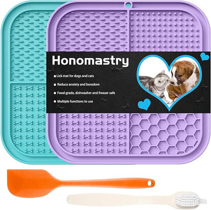 Lick Mat for Dogs, Premium Lick Pad with Suction Cups for Dog Anxiety Relief, Slow Feeder Dog Bowls, Bathing, Grooming and Training (Cyan, Purple, 2pack)