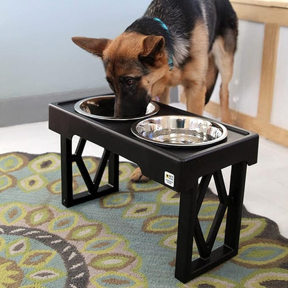 Pet Zone Designer Diner Bundle Adjustable Elevated Dog Bowls for Large Dogs, Medium and Small - Raised Dog Bowl Stand, Bowls for Food and Water Stainless Steel, 3 Heights, 2.75, 8", & 12''