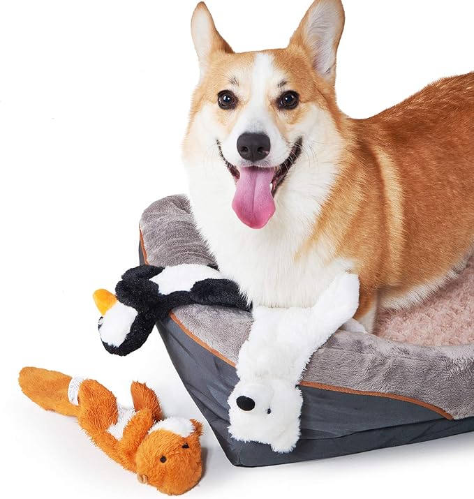 JOYELF Plush Squeaky Toys for Medium and Large Dogs - No Stuffing, Durable Interactive 3 Pack With Squeaky and Crinkle Paper - Penguin, Polar Bear and Otter