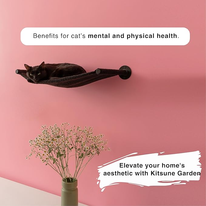Cat Hammock Wall Shelf, Wall Mounted Furniture for Cat Support up to 33 lb, Black Hammock
