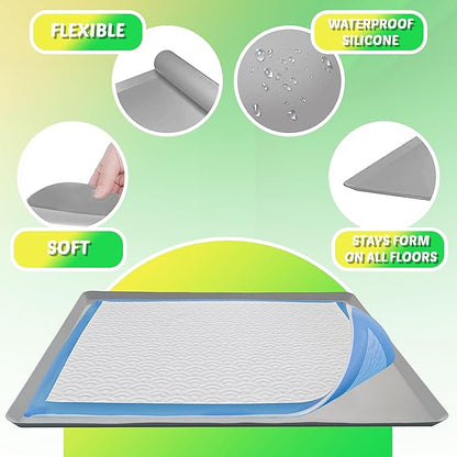 TidyFriend Dog Pee Pad Holder Tray Fits Up to 30” x 36” Wee Wee Pee Pads - Stable Grip, Raised Edges, Quick-Wipe Silicone Surface Dog Potty Tray Holder for Indoor Flooring Protection (Light Grey)