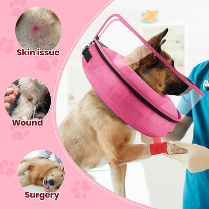 BARKLESS Dog Cone, Inflatable Dog Cone After Surgery, Soft Surgery Collar with Enhanced Anti-Licking Guard Shield for Pets, Patented Protective Donut Collar (Hot Pink, M+ (Neck:11"-14"))