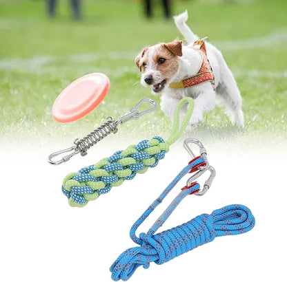 Asixxsix Spring Pole Dog Rope Toy, 16.4ft Stainless Steel Rustproof Outdoor Bungee Hanging Toy and Muscle Builder Interactive Dog Tug Toy for Small Medium Large Dogs