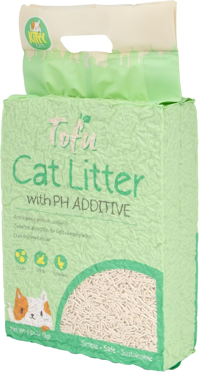 Kitty City pH Detecting Tofu Cat Litter, 100% Natural Plant-Based Formula, Fast Clumping, Low Dust, Flushable & Super Absorbent, 6 lb