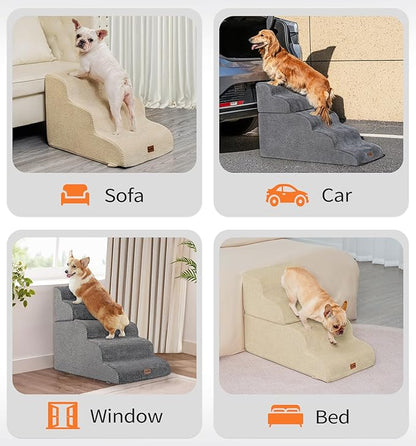 Made4Pets Dog Stairs Ramp for Small Dogs 15.7" H, 3-Step Dog Steps for Bed Couch Sofa and Chair, 35D Foam Pet Steps for Small Dogs and Cats, Non-Slip Bottom Pet Stairs, Grey