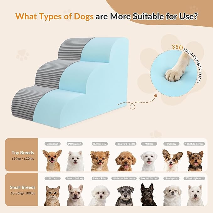 Dog Stairs for Couch and Chair,15.7" H 3-Step Pet Steps for Small Dogs and Cats, Non-Slip Sturdy Dog Ramp with Anti-Tip Safety Strap and Washable Cover,Balanced Ramp Indoor Pet Stairs