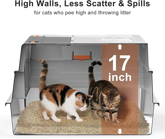Extra Large Enclosed Stainless Steel Cat Litter Box with Lid - XXXL Giant Metal Enclosed High Sides Litter Boxes for Multi-Cat Households and Overweight Cats - Black