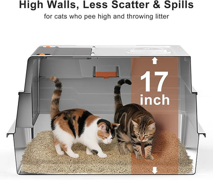 Extra Large Enclosed Stainless Steel Cat Litter Box with Lid - XXXL Giant Metal Enclosed High Sides Litter Boxes for Multi-Cat Households and Overweight Cats - Black