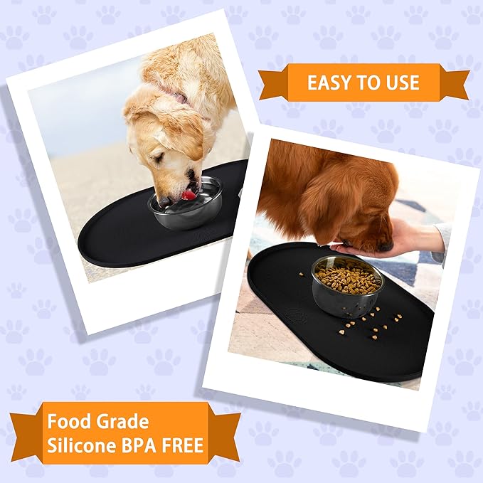 100% Waterproof 1.0" Raised Edge BPA Free Silicone Dog Food Mat, Pet Cat Feeding Mats Contain Spills Protects Floors, Placemats for Cats and Dogs Water Bowl Dishwasher XXL Large.