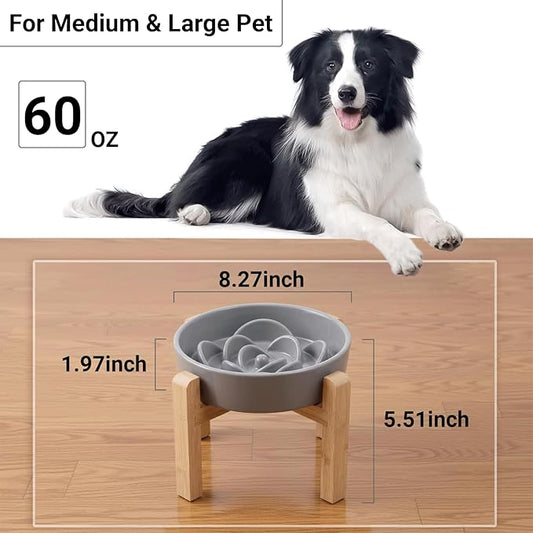 Petygooing 8.66 in Dog Bowl Ceramic Slow Feeder for Medium Large Dogs,Elevated/Raised Slow Feeding Dog Food Water Dish Heavy Weighted,Puzzle Eating Bowl Modern Maze (Gray, 8.66in)