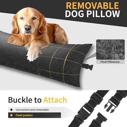 Back Seat Extender for Dogs with Pillow, Foldable Dog Car Seat Cover with Hard Bottom Waterproof Dog Hammock Car Pet Backseat Protector for Car, SUV, Truck