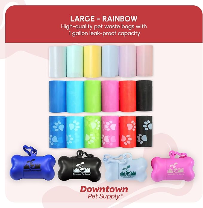 Downtown Pet Supply Scented Poop Bags for Dogs with Dispenser, 500 Count - Leak-Proof Dog Waste Bags and Bone-Shaped Dog Poop Bags Holder for Leash - Lavender Scented, 12.5" x 8.5"