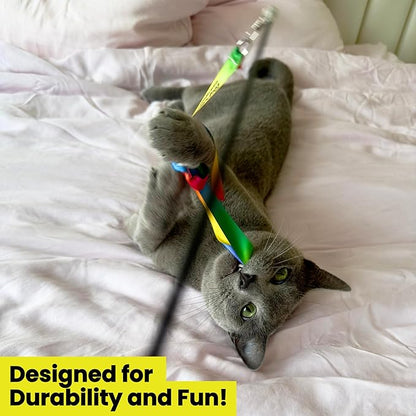 Cat Wand Toy Refill Rainbow Ribbon Set for Cat Wand - Ribbon Lures, Detachable Refill, Toy Lures Attachments - 3 Pieces Multi-Length Fun Durable Attachments with Metal Ring