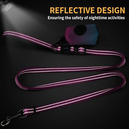 Kazazoo Hands-Free Dog Leash with Poop Bag Holder, Adjustable 4-7 Ft Waist for Dog Walking, Running for Small & Medium Dogs with Reflective Strips, Nylon Waist Belt, Hotpink