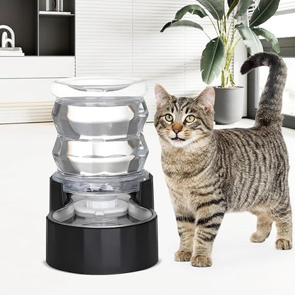 RIZZARI Dog Food Water Dispenser: 4L Large Black Stainless Steel Feeder with Activated Carbon Ion Exchange System - Soften Water and Remove Odor - Prevent Urinary Stone - Garden and Study Room