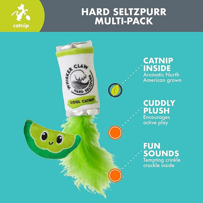 Quirky Kitty Whisker Claw & Lime Catnip Crinkle Plush Cat Toy, Pack of 2 | Soft Plush Toys with Textured Crinkle Sound | Enriched with Premium Catnip