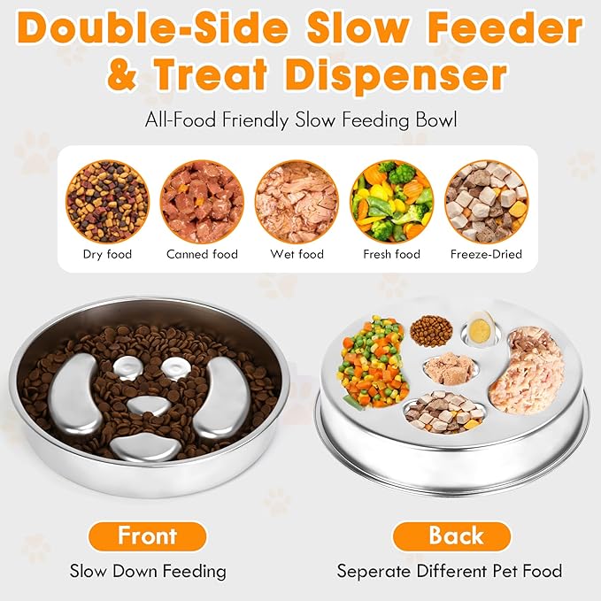 Stainless Steel Slow Feed Dog Bowl, 2 Pack Metal Slow Feeder Dog Bowls & Lick Bowl Plate, 2 Cups Double-Sided Non-Slip Small Medium Fast Eaters Puppy Puzzle Maze Slow Eating Dish for Dry Wet Raw Food