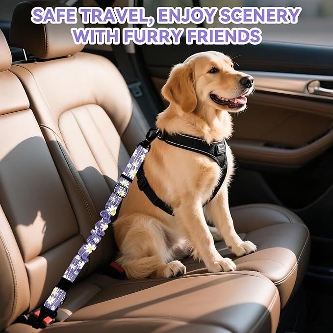 Pawaboo Dog Car Seat Belt– Reflective & Adjustable Dogs Cars Harness Leash with 360° Lockable Buckle, Shockproof Dogs Tether Bungee for Safe Travel, Light Purple