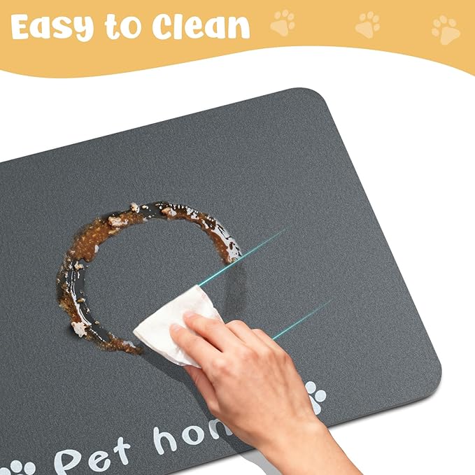 Dog Food Mat, Diatom Ooze Cat Water Mats Non Slip for Floors Waterproof and Water Absorption, Easy to Clean-Paw (15.5" H*23.5" L)