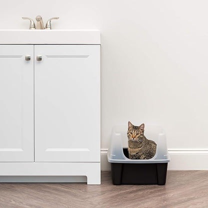 IRIS USA Large Open Top Cat Litter Box with High Sided Walls Tall Scatter Shield Scoop Included Easy Clean Plastic Pan Stain Resistant for Big Cats Kittens Indoor Multi-Cat Households