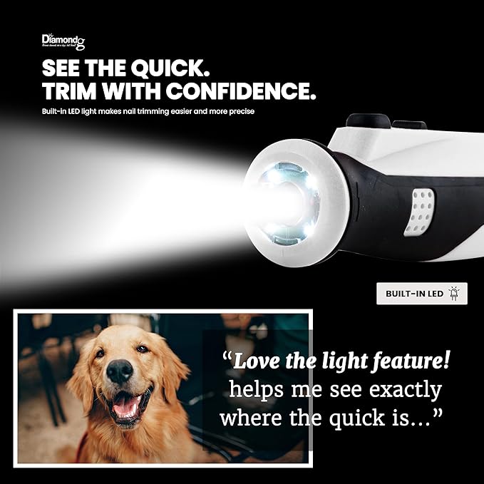 Diamondg Cordless Dog Nail Grinder with Quiet Sound & LED Tip for Large & Small Dogs, 4hrs. Runtime - Electric Dog Nail Trimmer, Heavy Duty Rotary Tool Alternative to Toenail Clippers & Filers