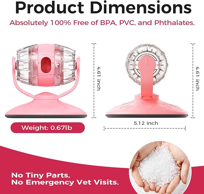 Cats Slow Feeder 4.6" High Cat & Dog Dry Food Dispenser Toy with Wine Barrel Spinner, Treat Dispenser for Boredom & Anxiety Relief, IQ Training for Small/Medium Pets (Pink)
