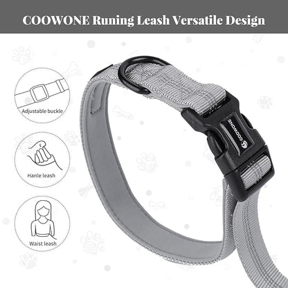 Heavy Duty Multifunctional Hands Free Dog Leash - Adjustable, Reflective Stitches, Car Safety Buckle, Waist Leash for Dog Walking, Running, Hiking - 5-7FT